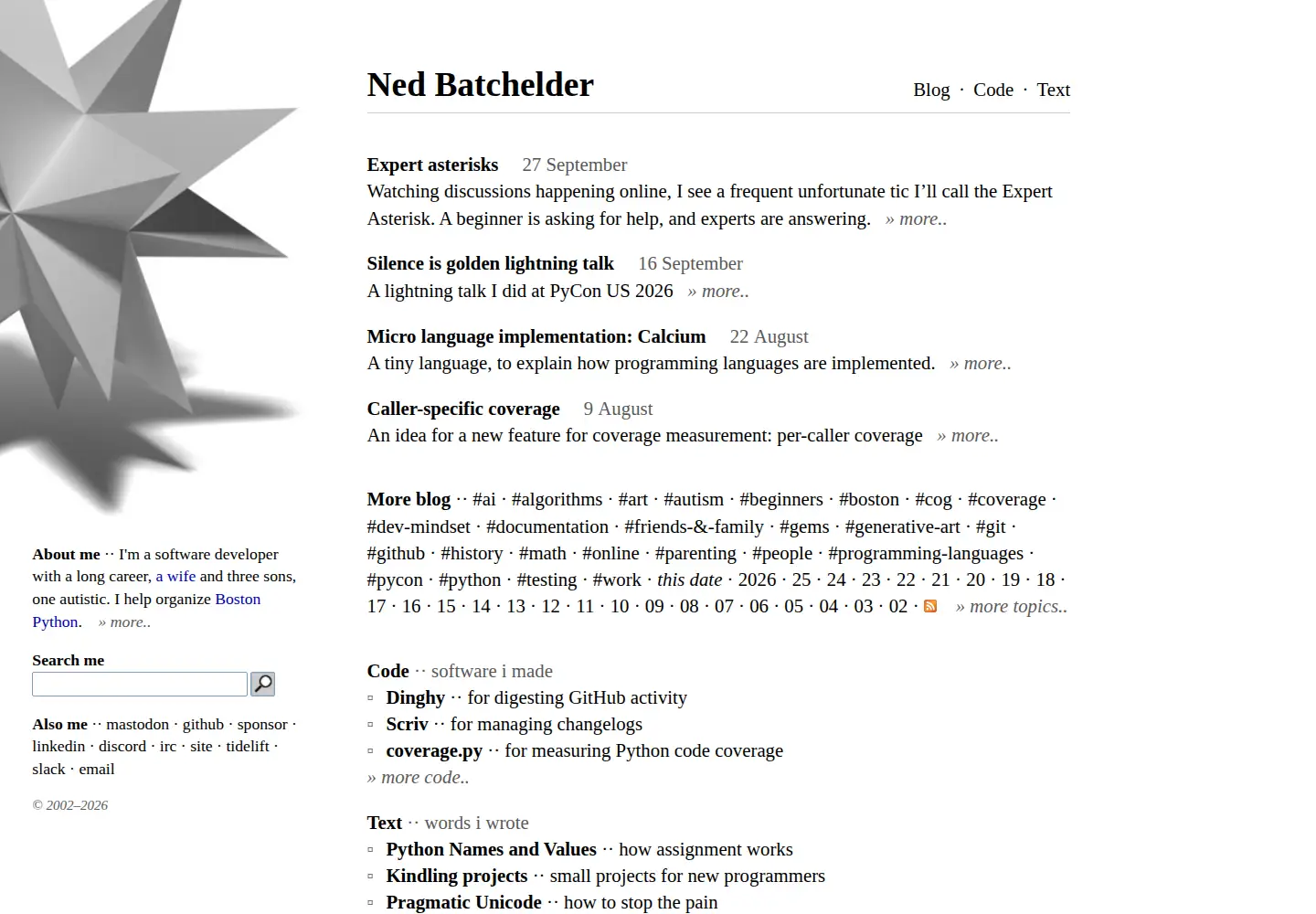 Captured homepage of nedbatchelder.com in the current scan