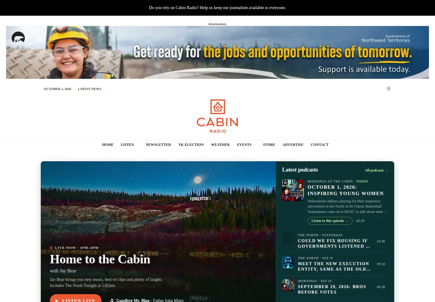 Screenshot of cabinradio.ca