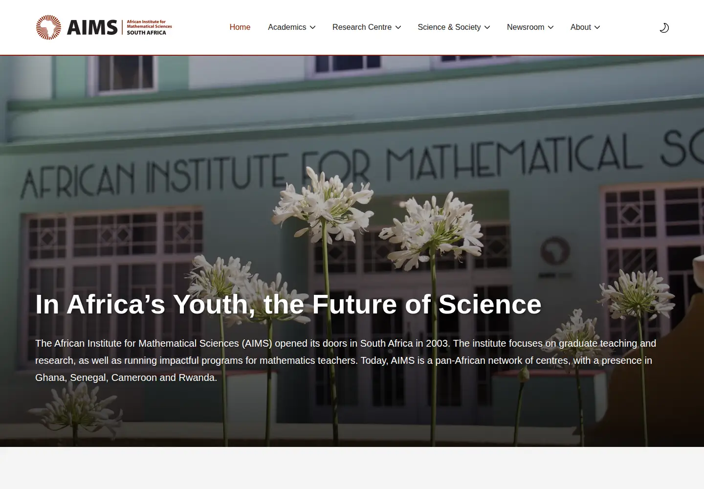 Screenshot of aims.ac.za
