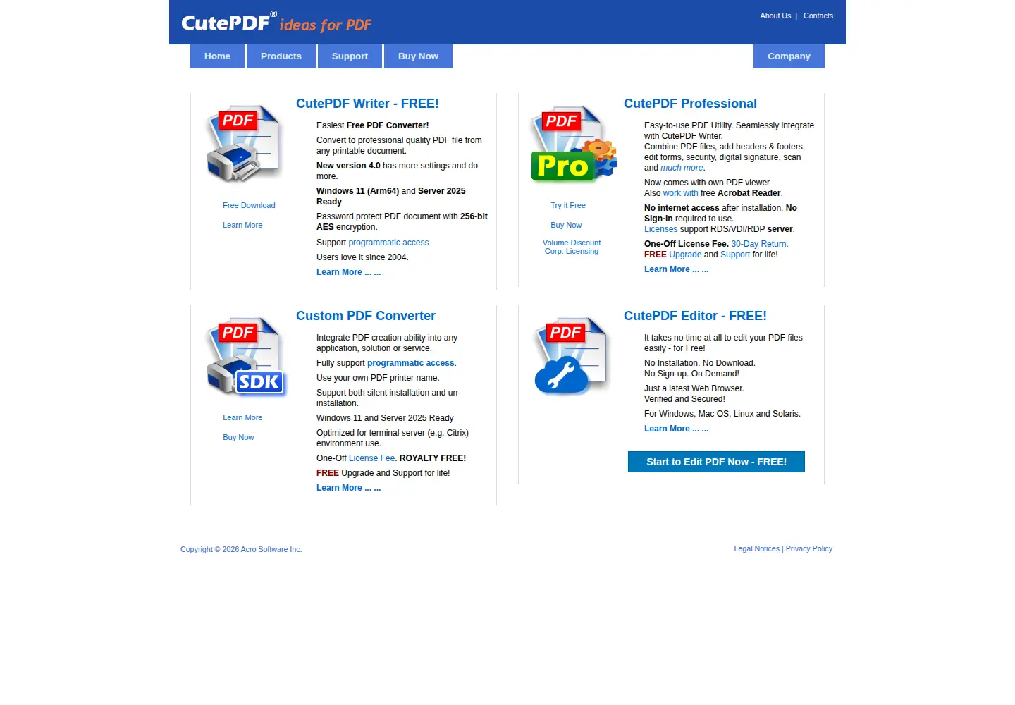 Screenshot of cutepdf.com