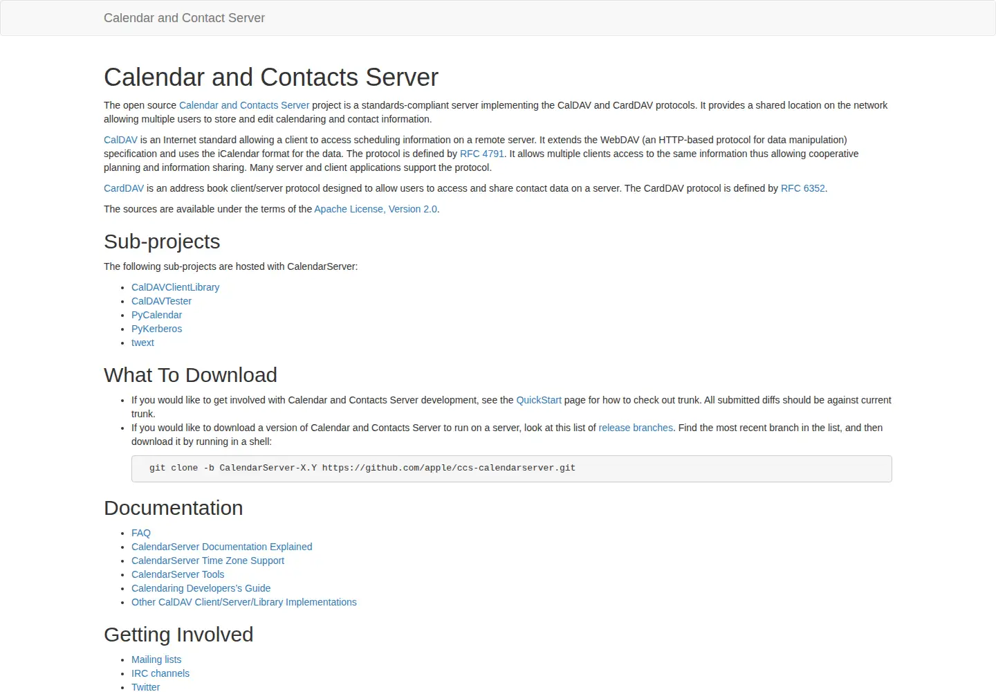 Screenshot of calendarserver.org