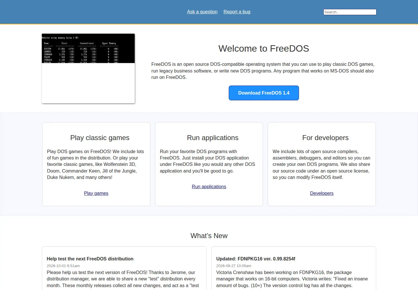 Screenshot of freedos.org