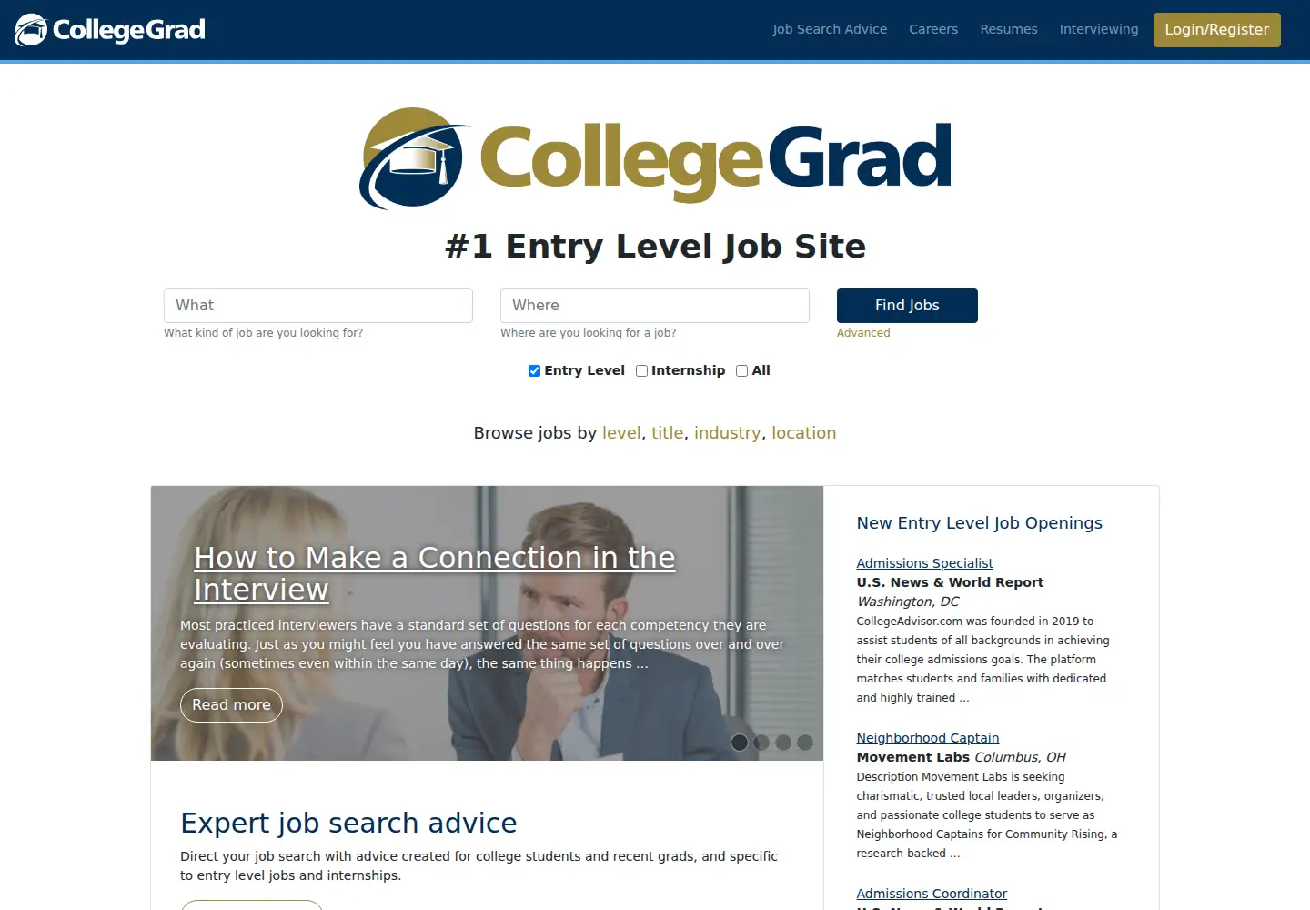 Screenshot of collegegrad.com