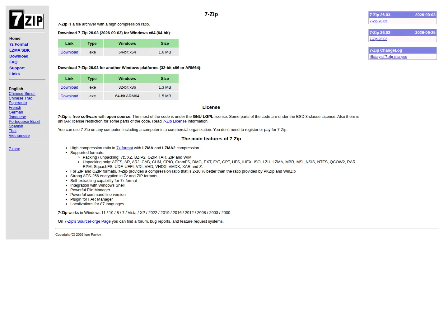 Screenshot of 7-zip.org