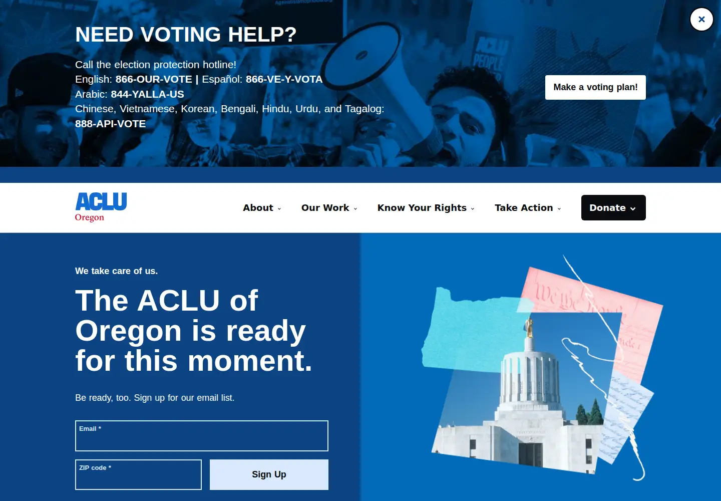 Screenshot of aclu-or.org