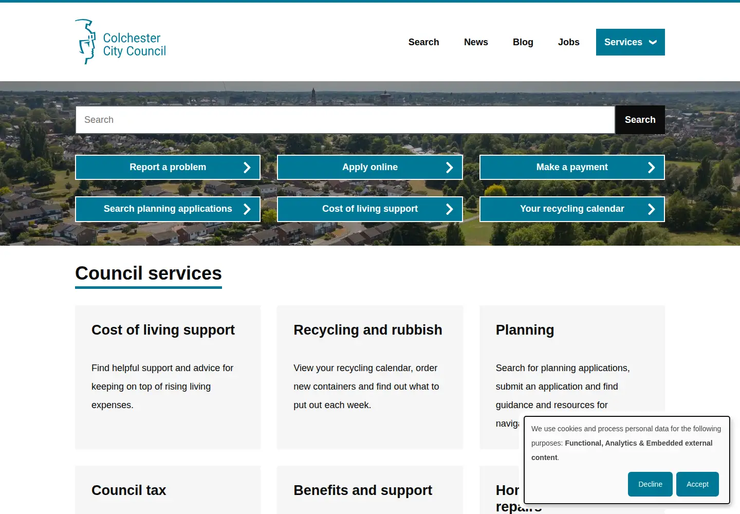 Screenshot of colchester.gov.uk