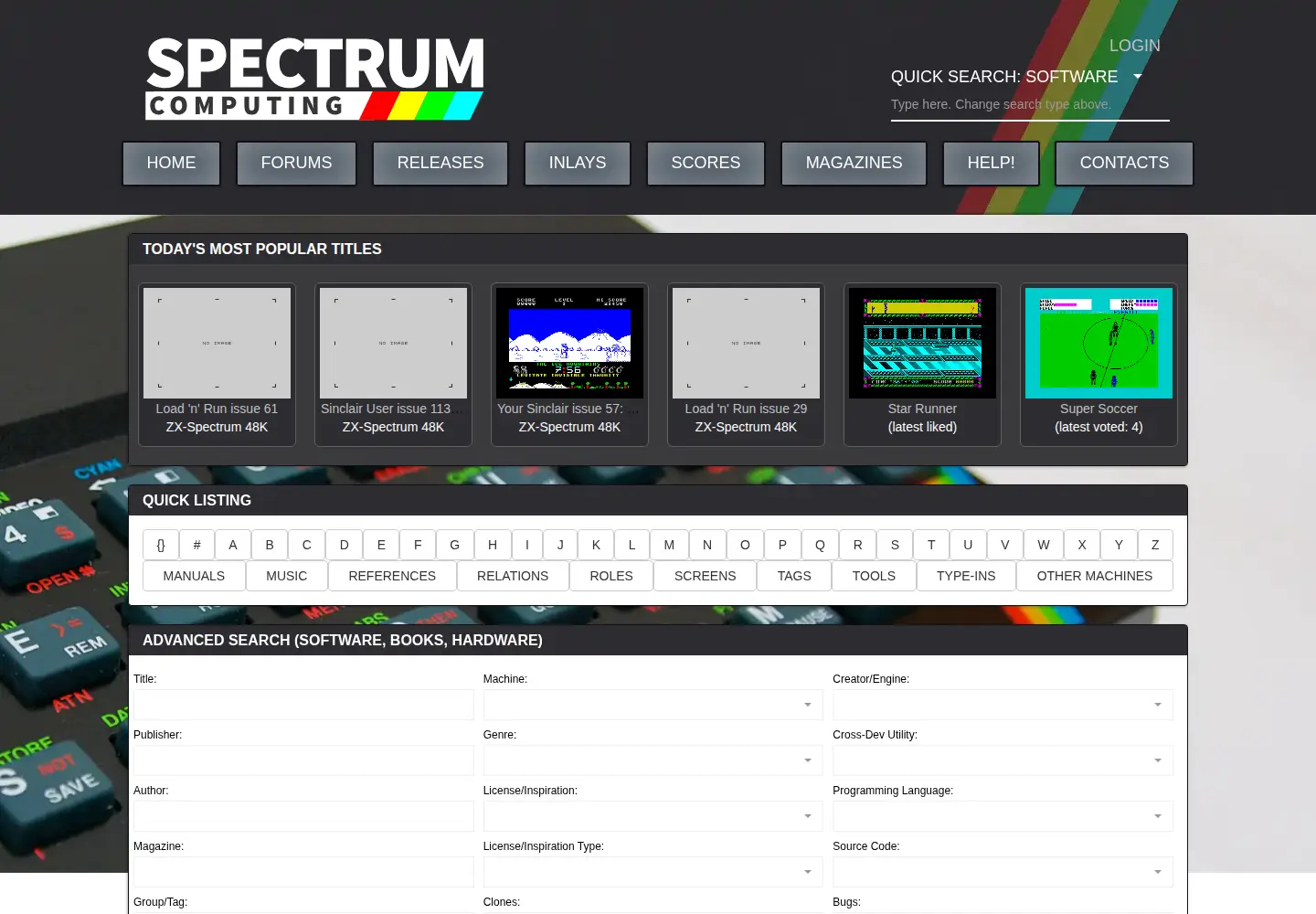 Screenshot of spectrumcomputing.co.uk