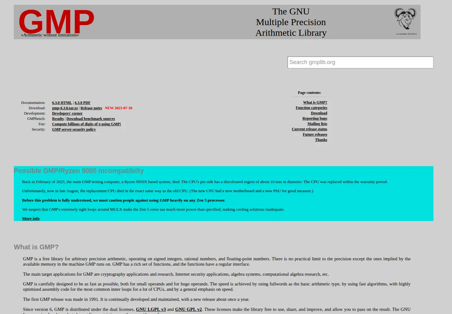 Screenshot of gmplib.org