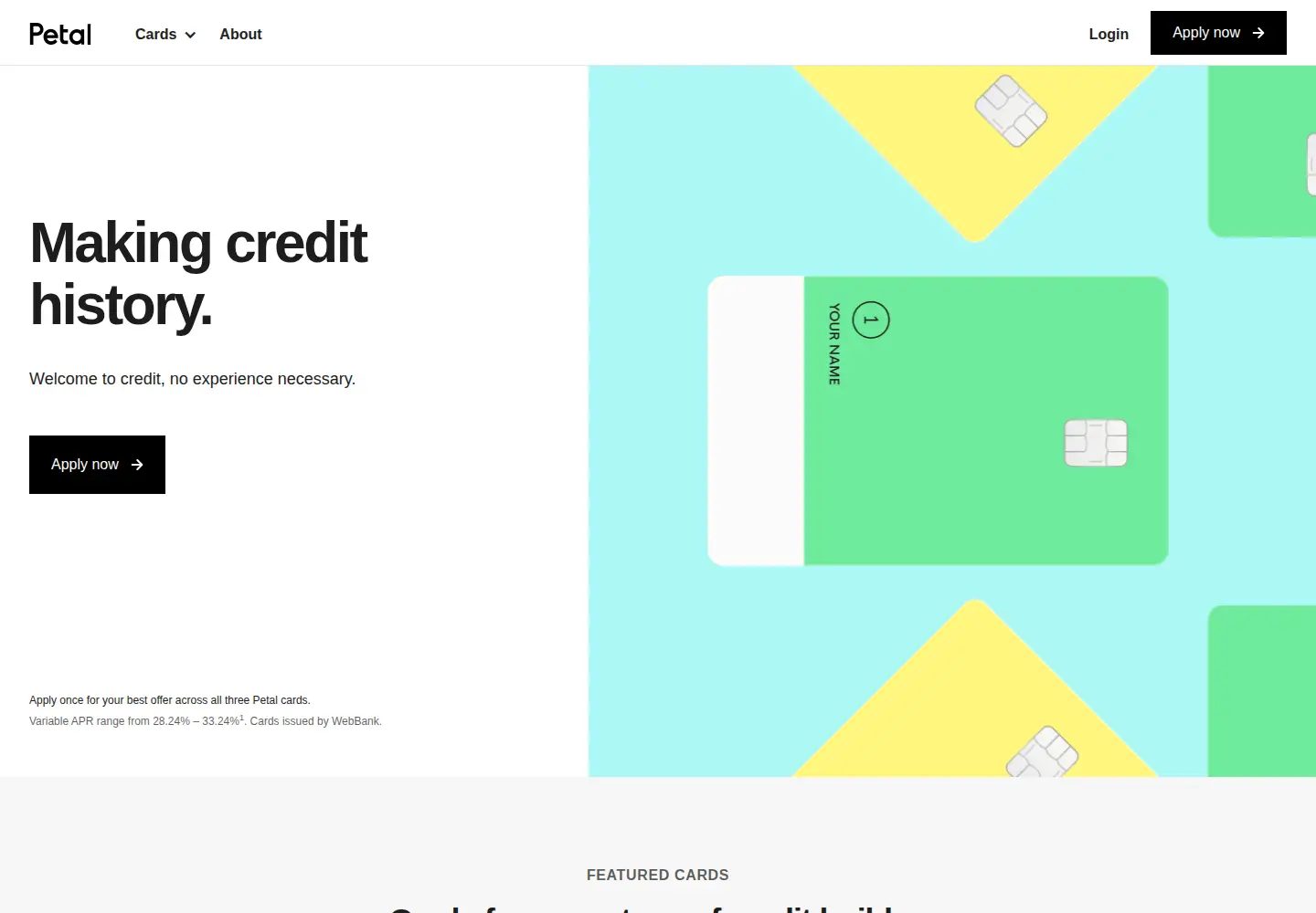 Captured homepage of petalcard.com in the current scan
