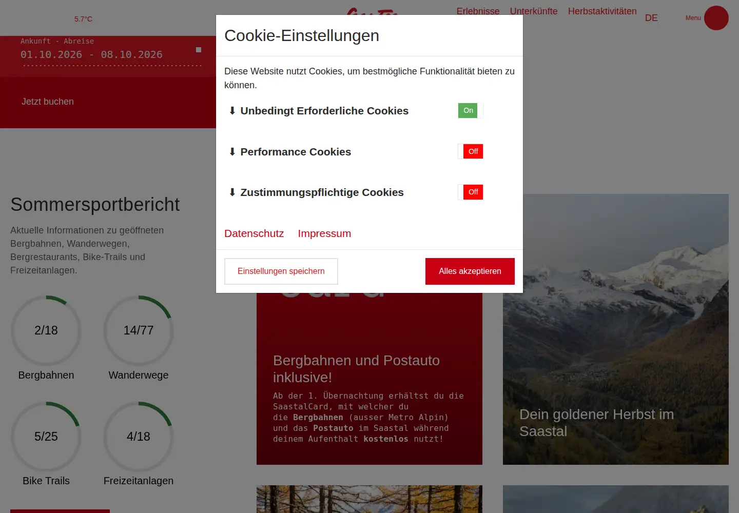 Screenshot of saas-fee.ch