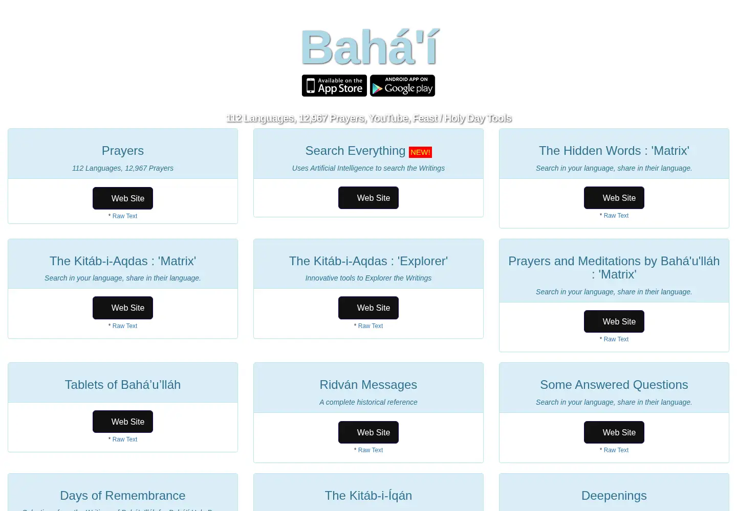 Screenshot of bahaiprayers.net