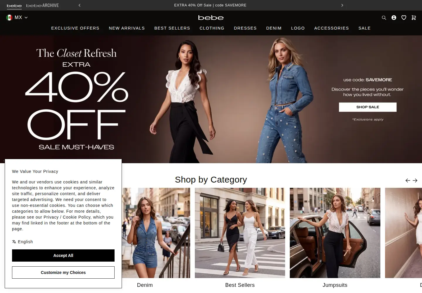 Screenshot of bebe.com