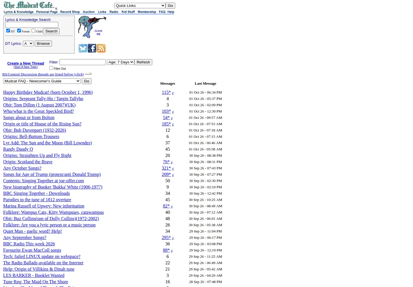 Screenshot of mudcat.org