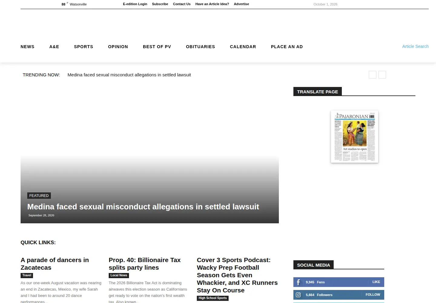 Screenshot of pajaronian.com