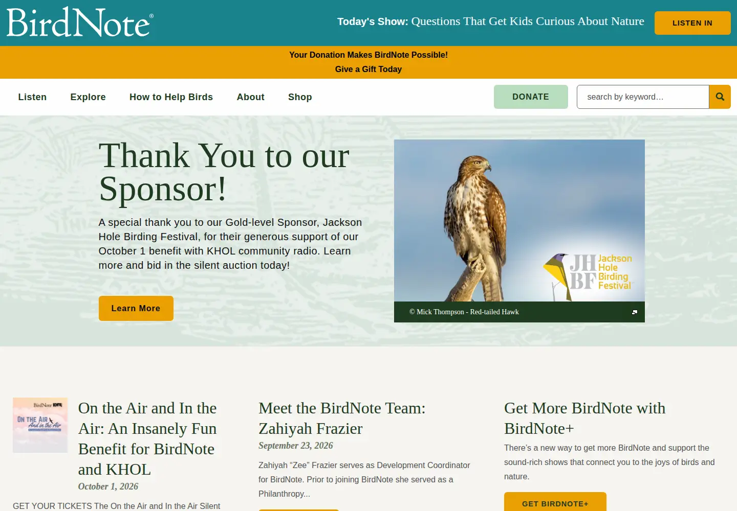 Screenshot of birdnote.org