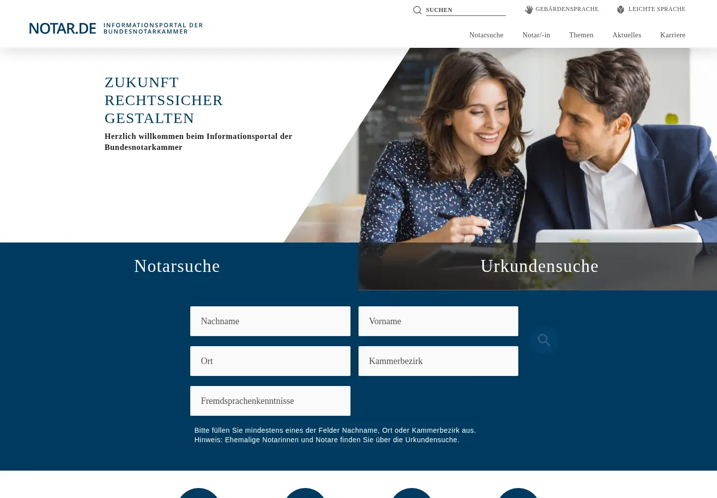 Screenshot of notar.de