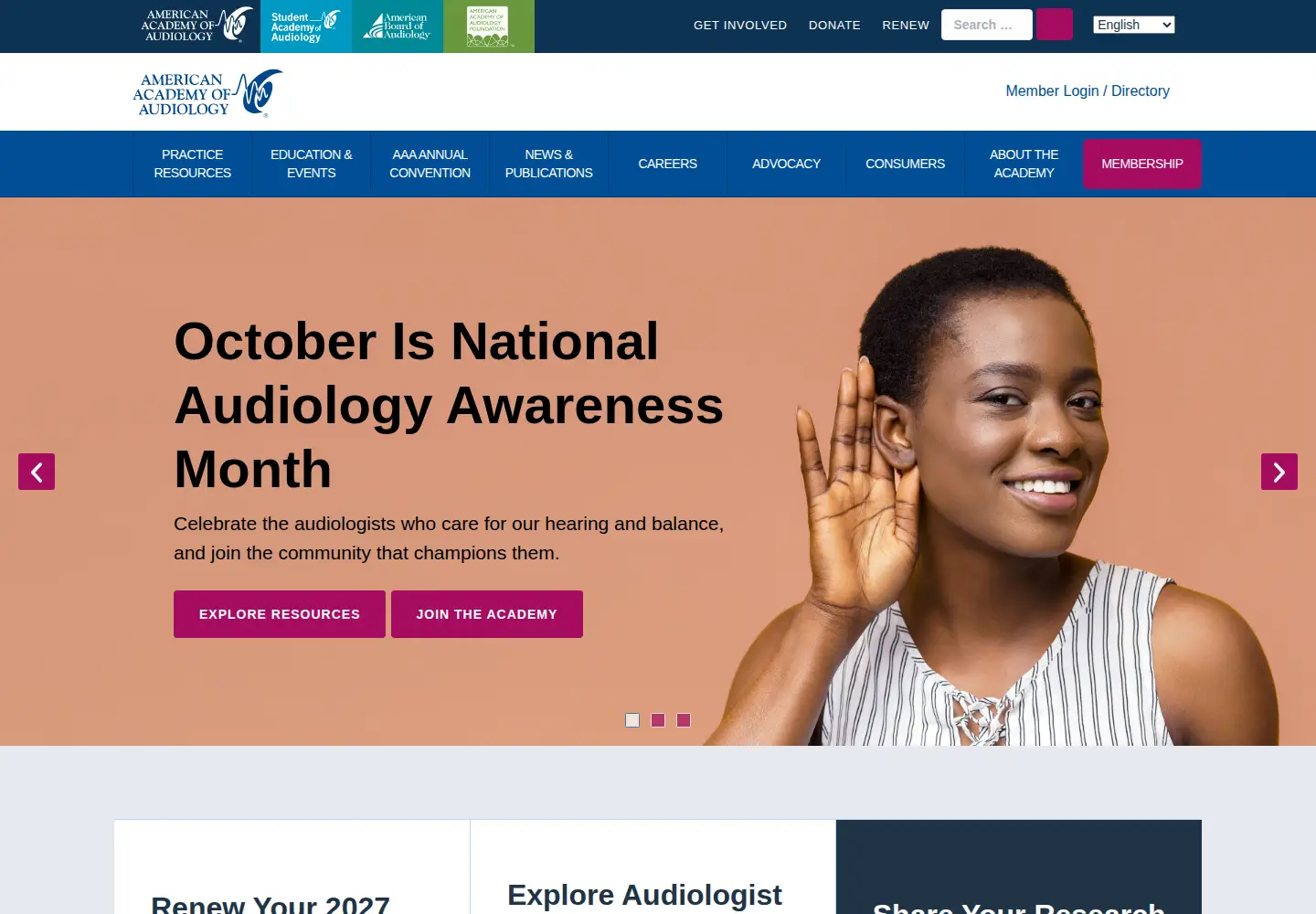 Screenshot of audiology.org