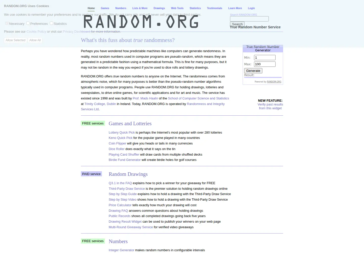 Screenshot of random.org