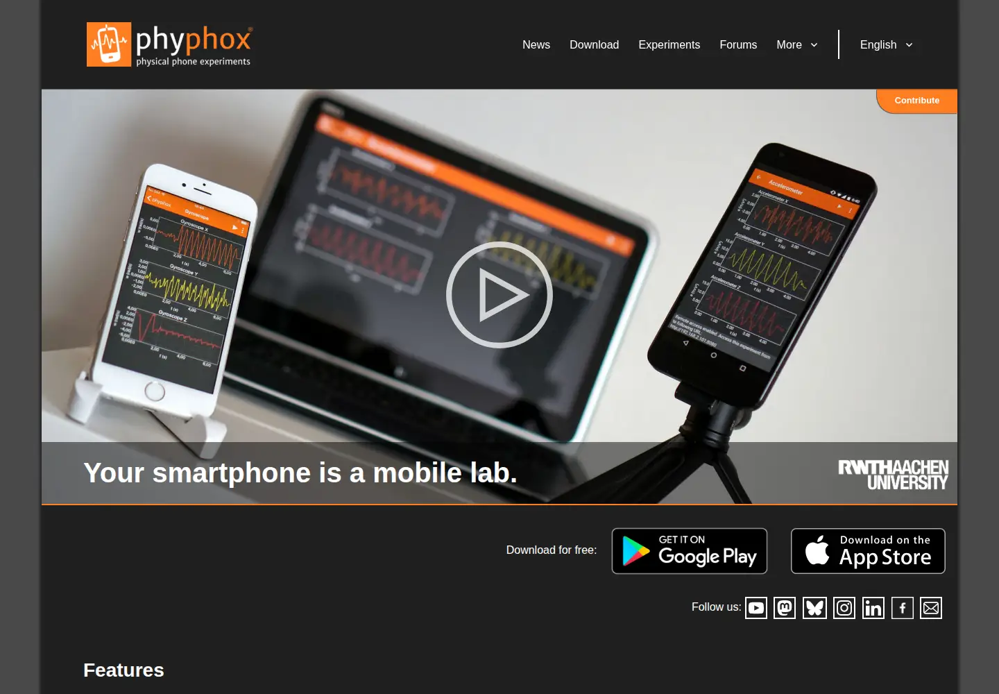 Screenshot of phyphox.org