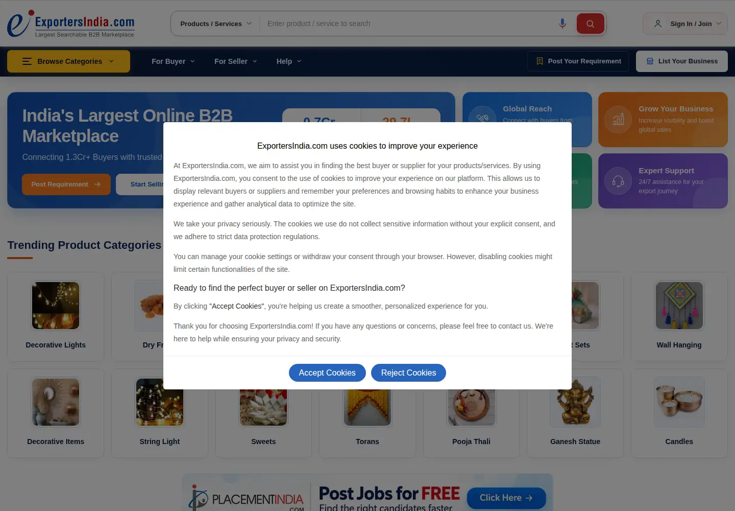 Screenshot of exportersindia.com