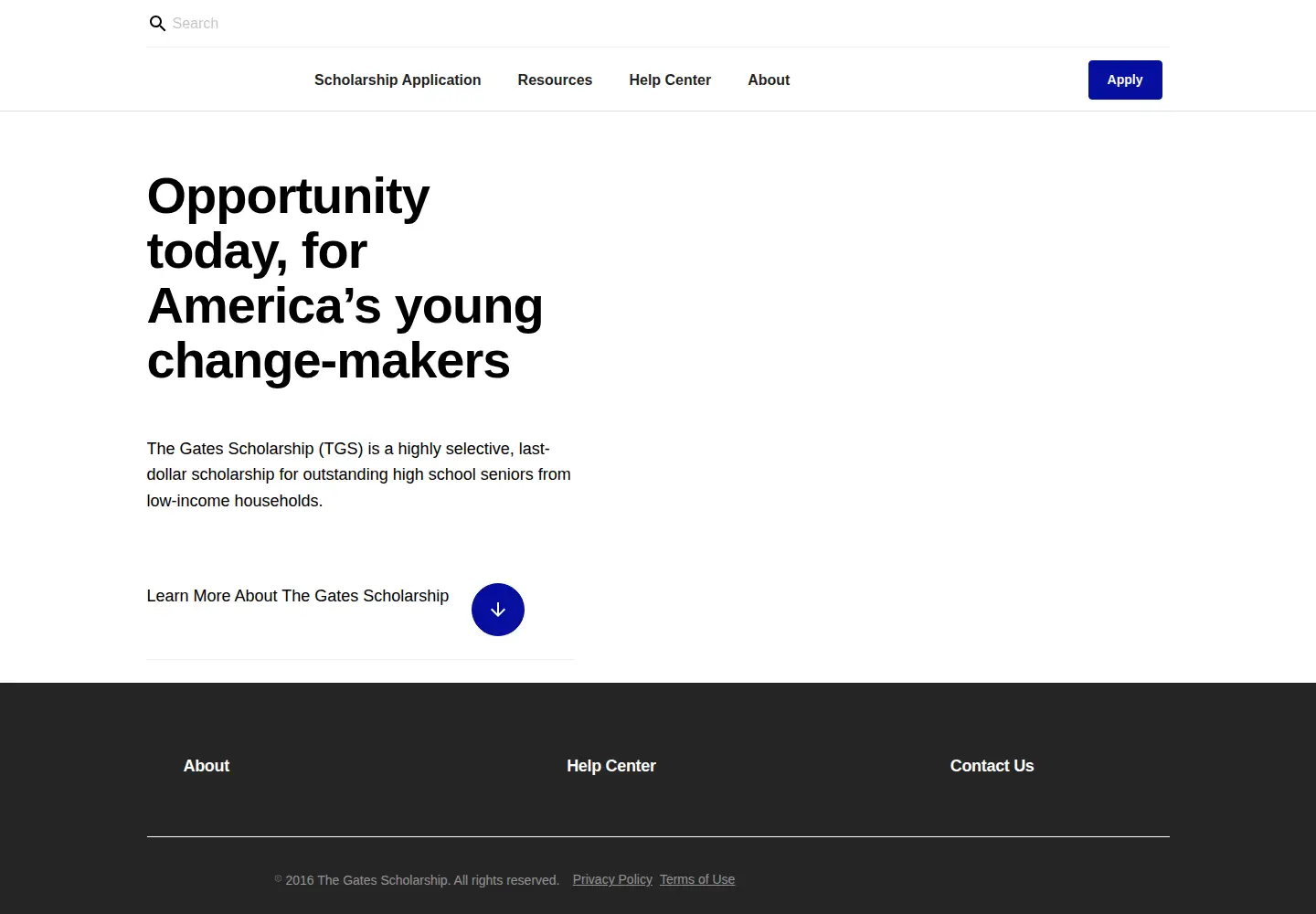 Screenshot of thegatesscholarship.org