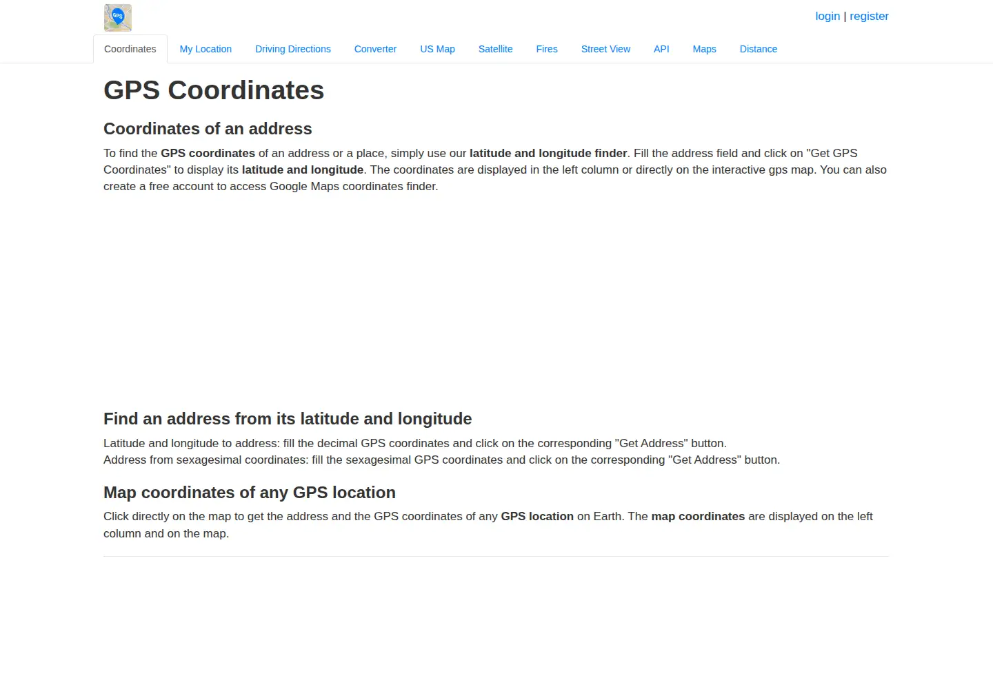 Screenshot of gps-coordinates.net