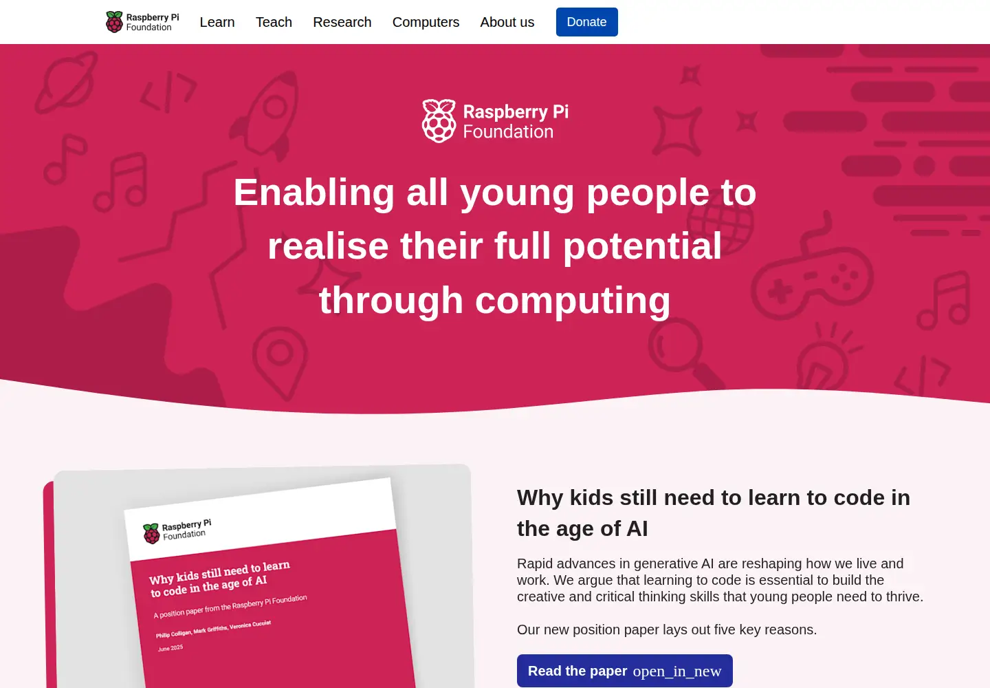 Screenshot of raspberrypi.org