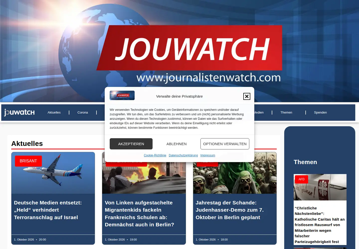 Captured homepage of journalistenwatch.com in the current scan