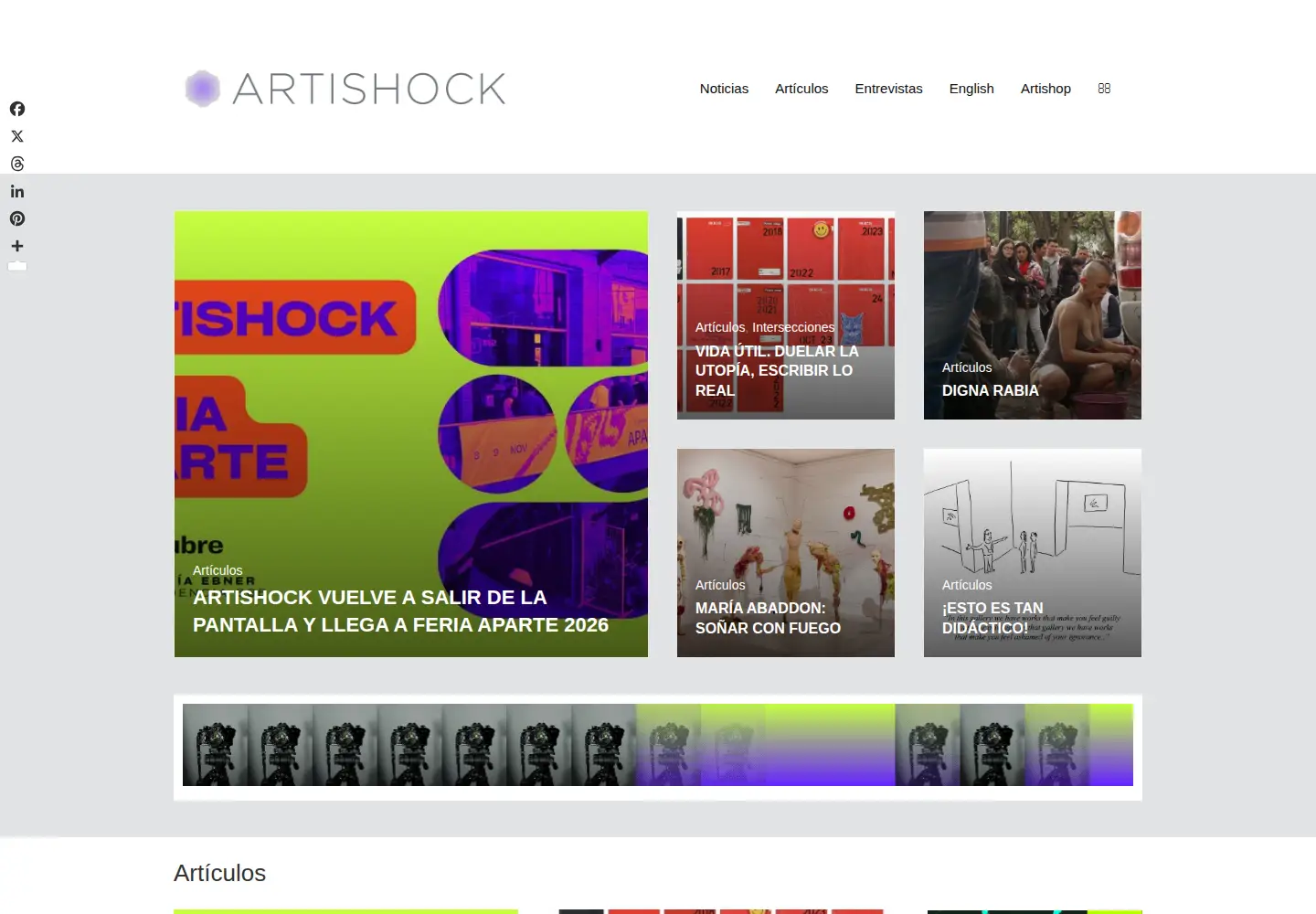Captured homepage of artishockrevista.com in the current scan