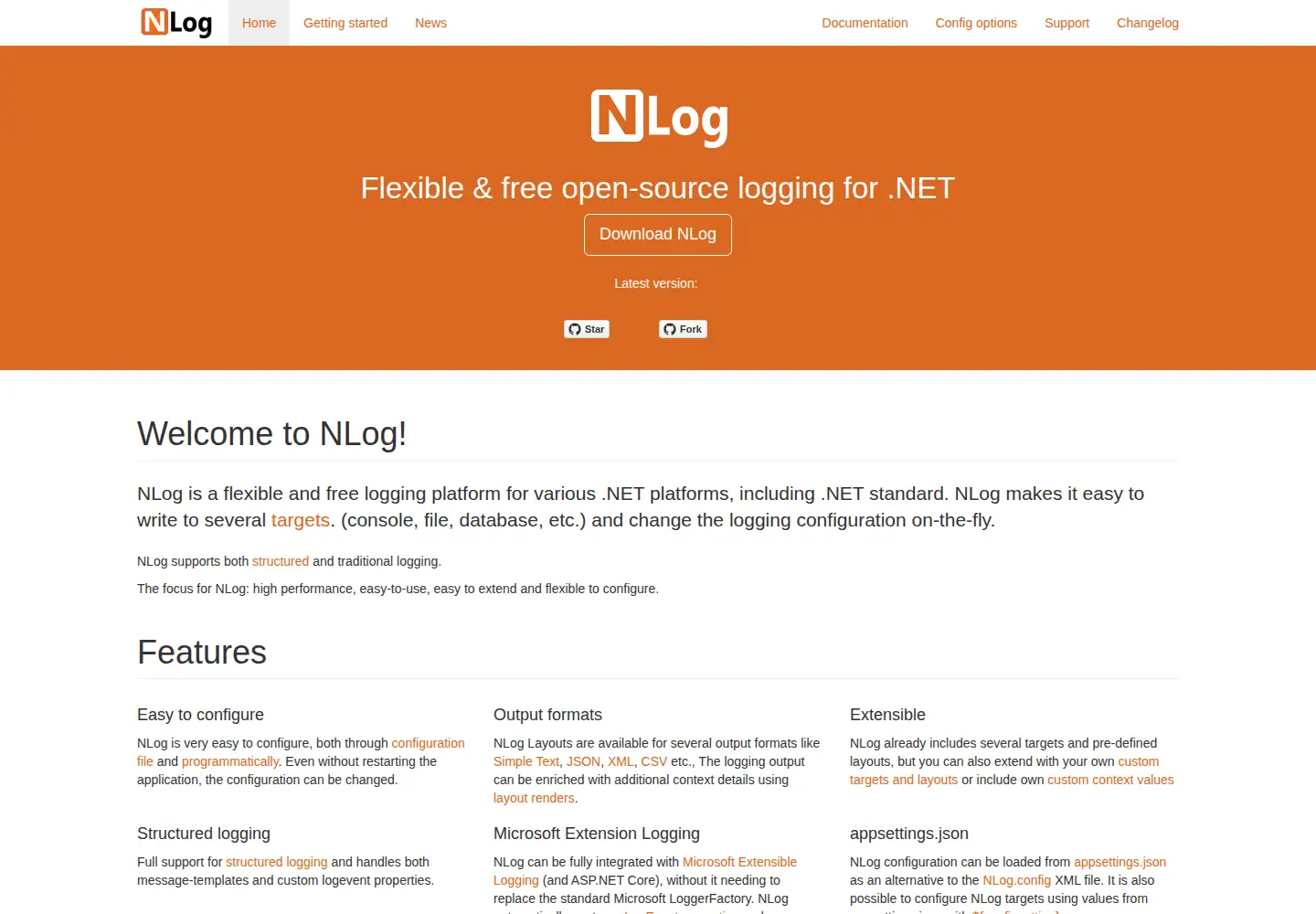 Captured homepage of nlog-project.org in the current scan
