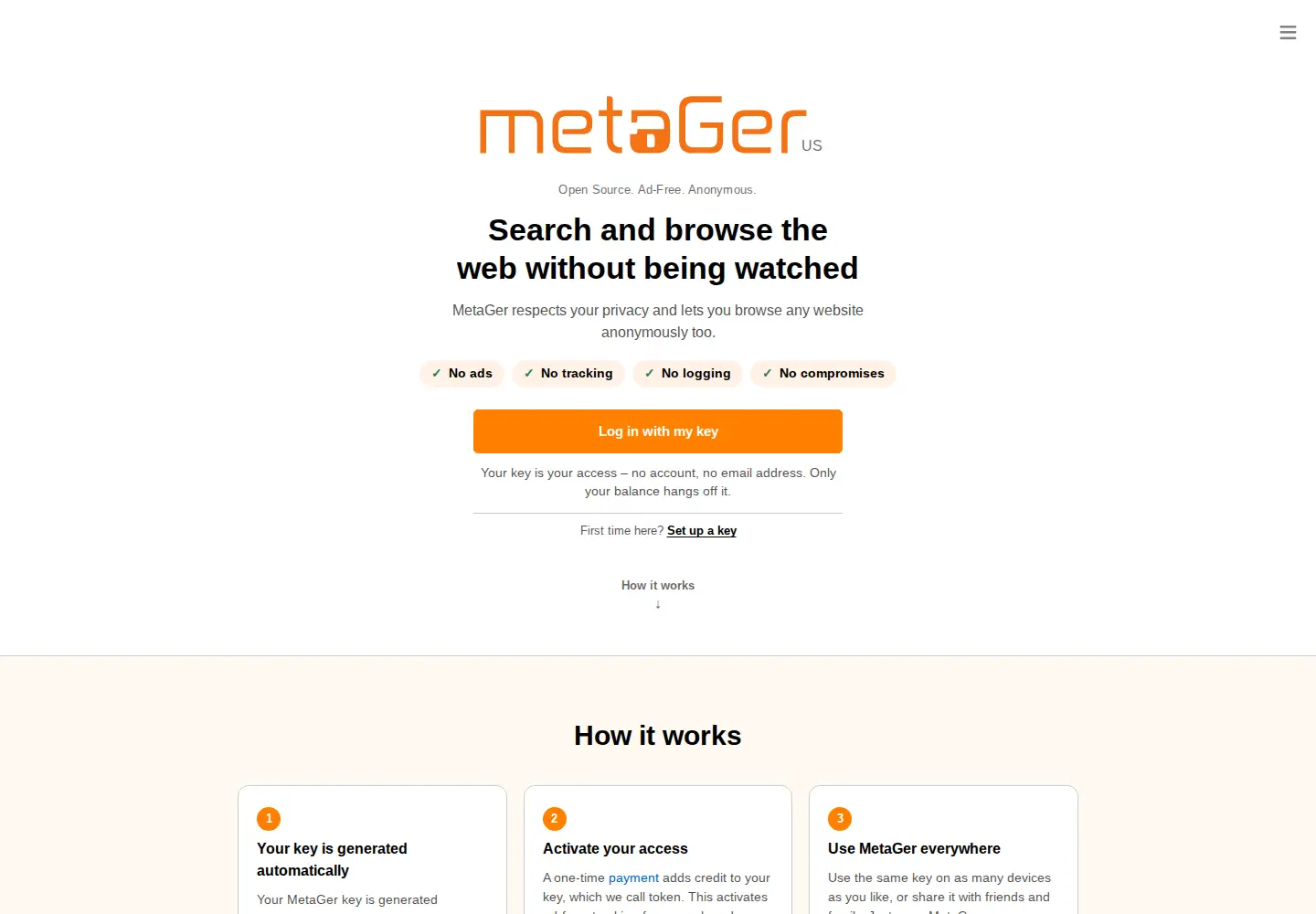 Screenshot of metager.de