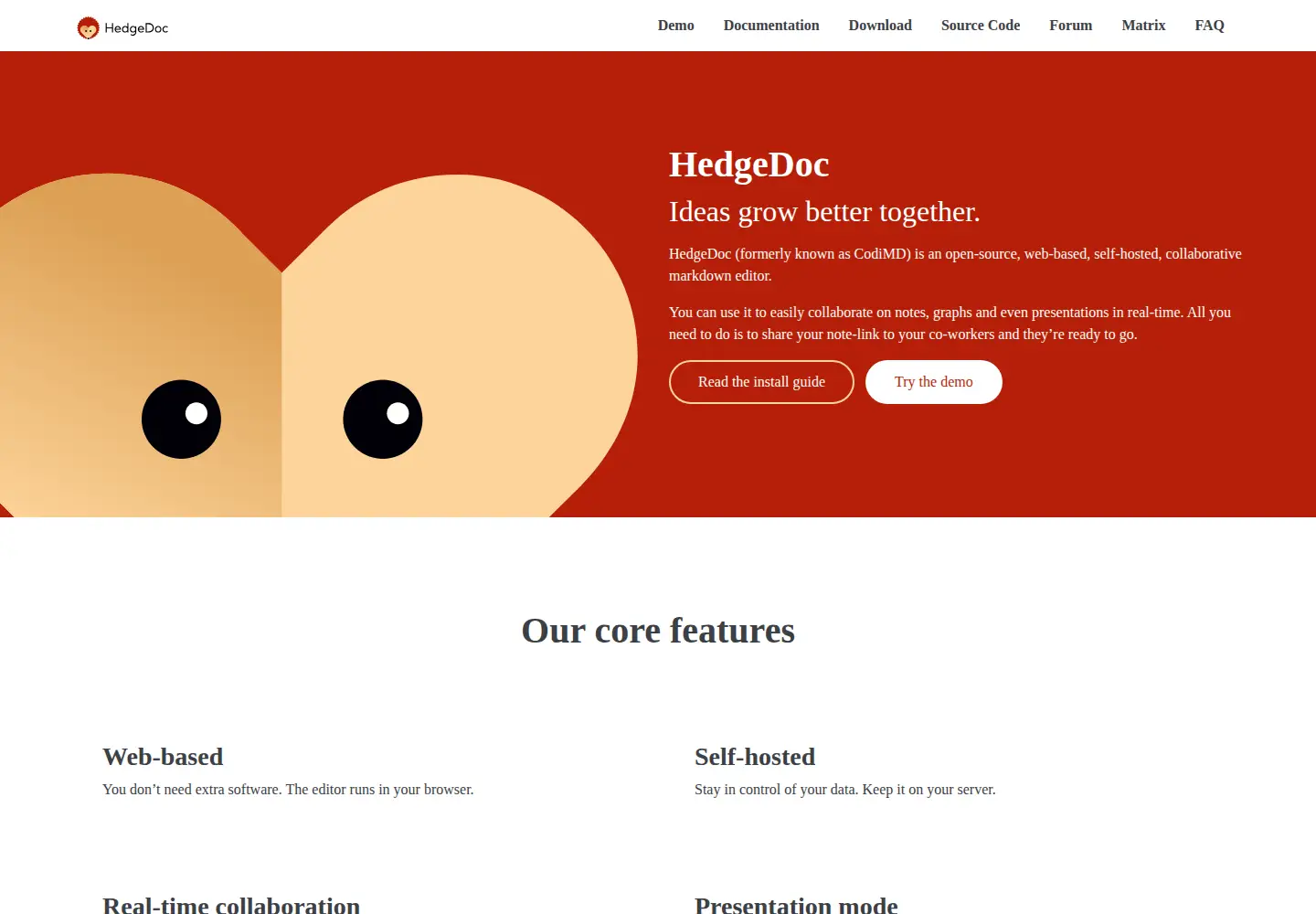 Screenshot of hedgedoc.org