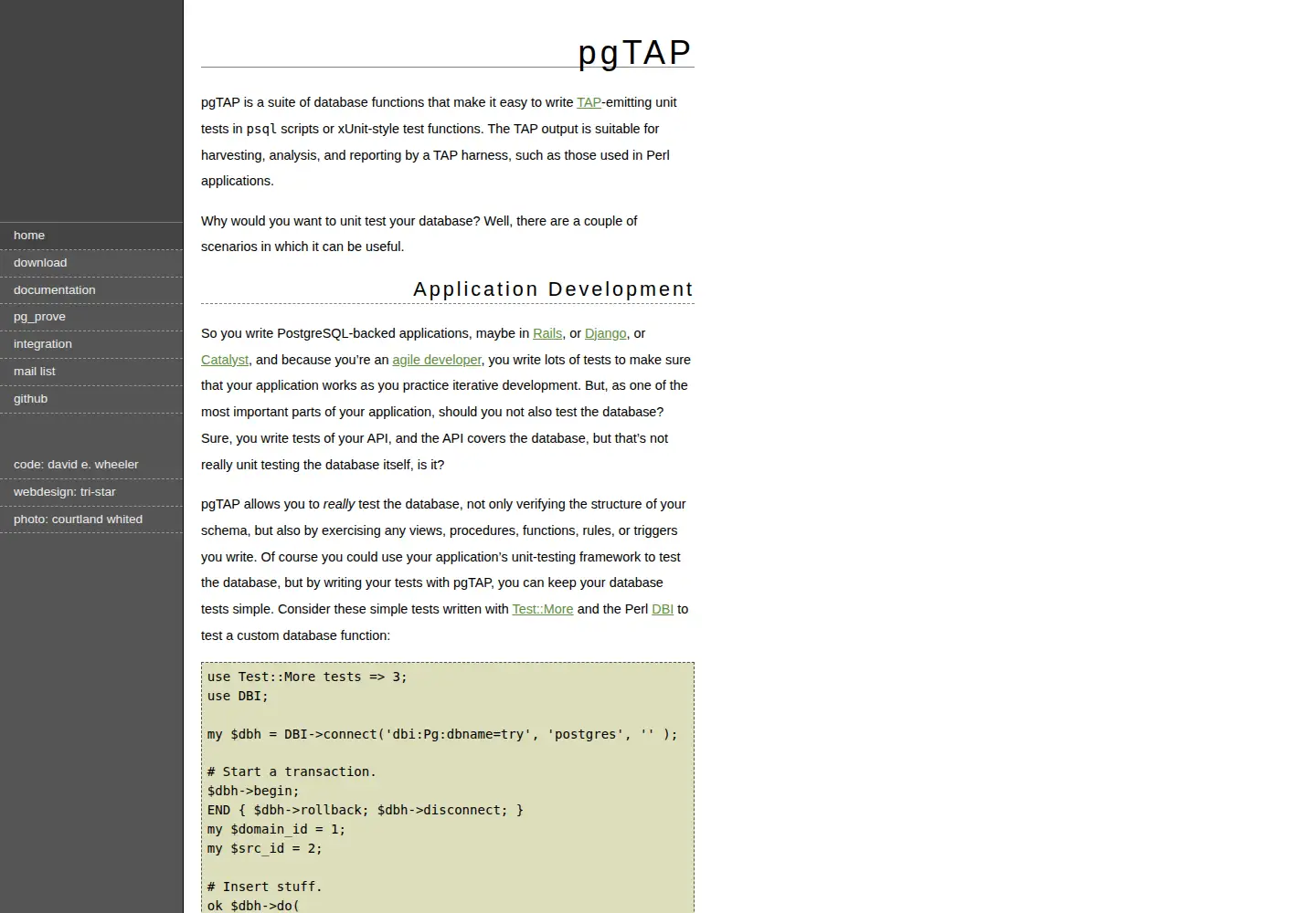 Captured homepage of pgtap.org in the current scan
