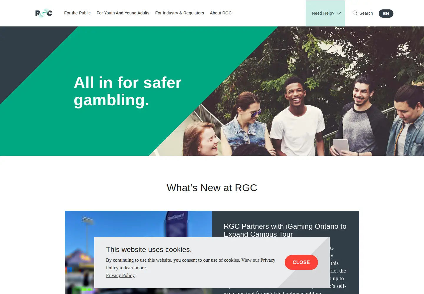 Screenshot of responsiblegambling.org