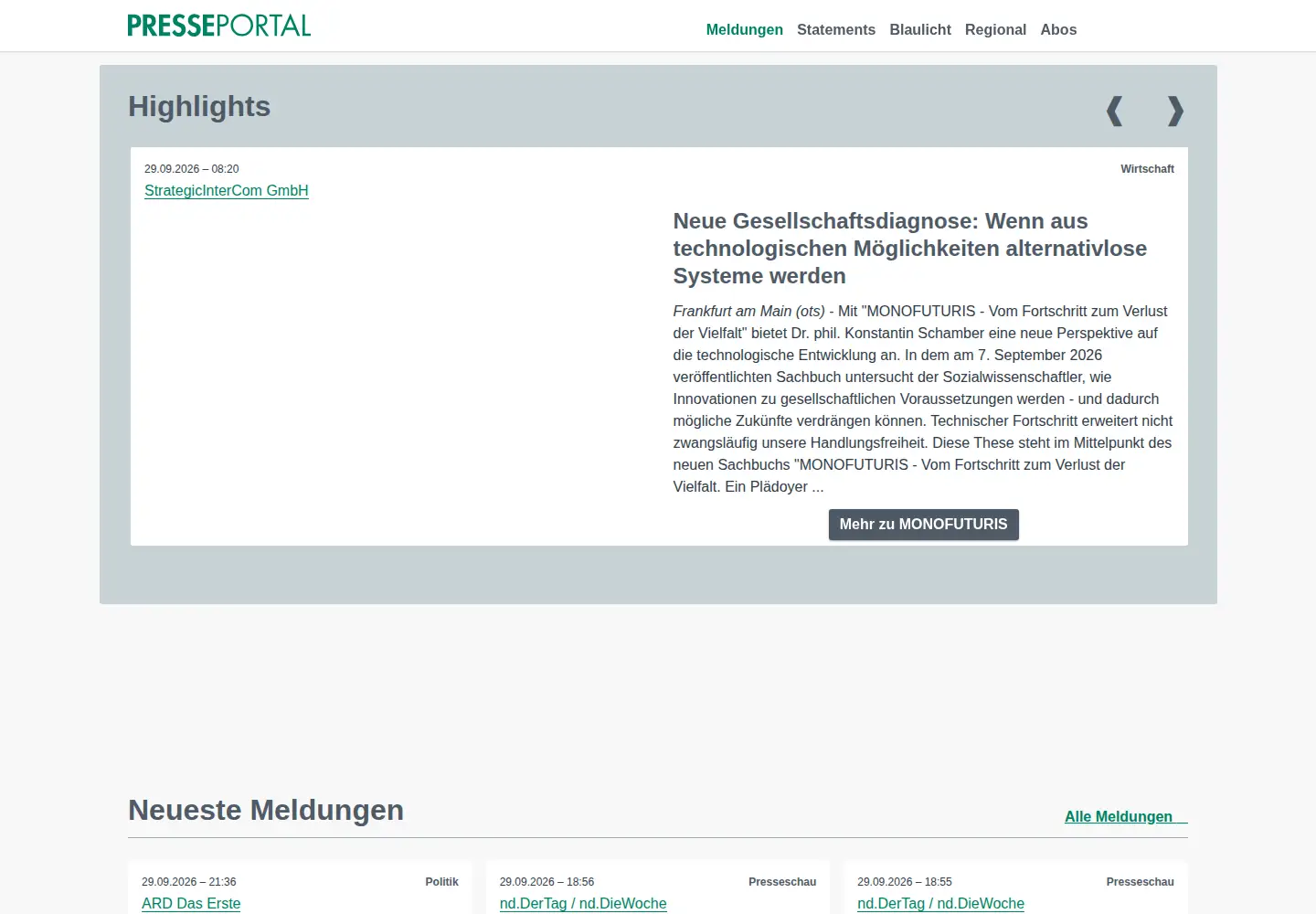 Screenshot of presseportal.de