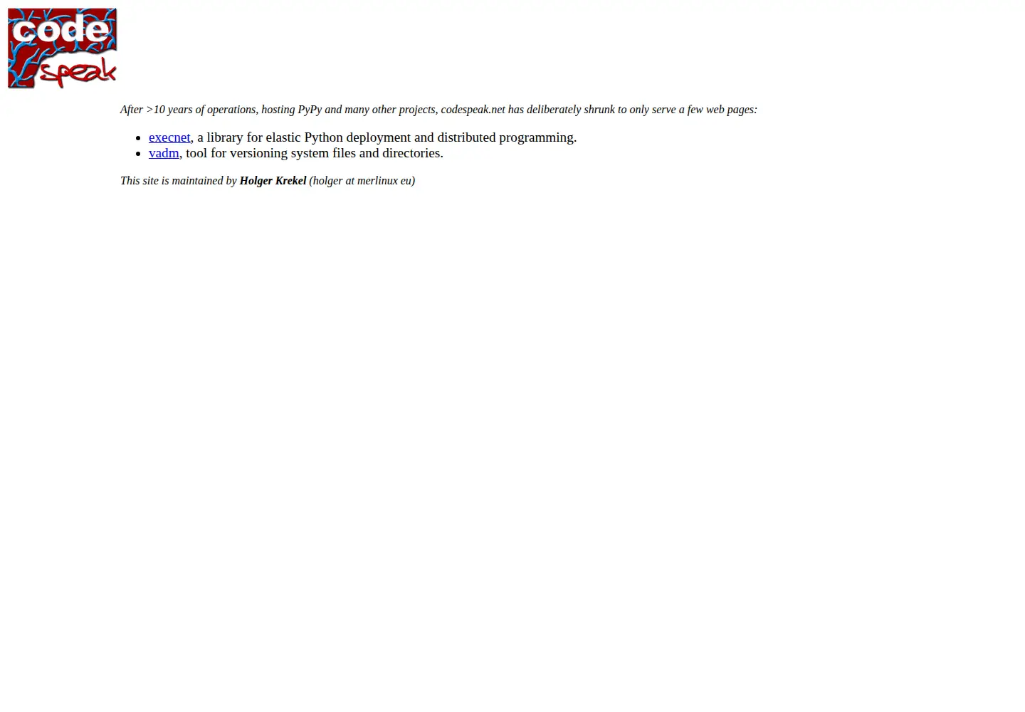 Screenshot of codespeak.net