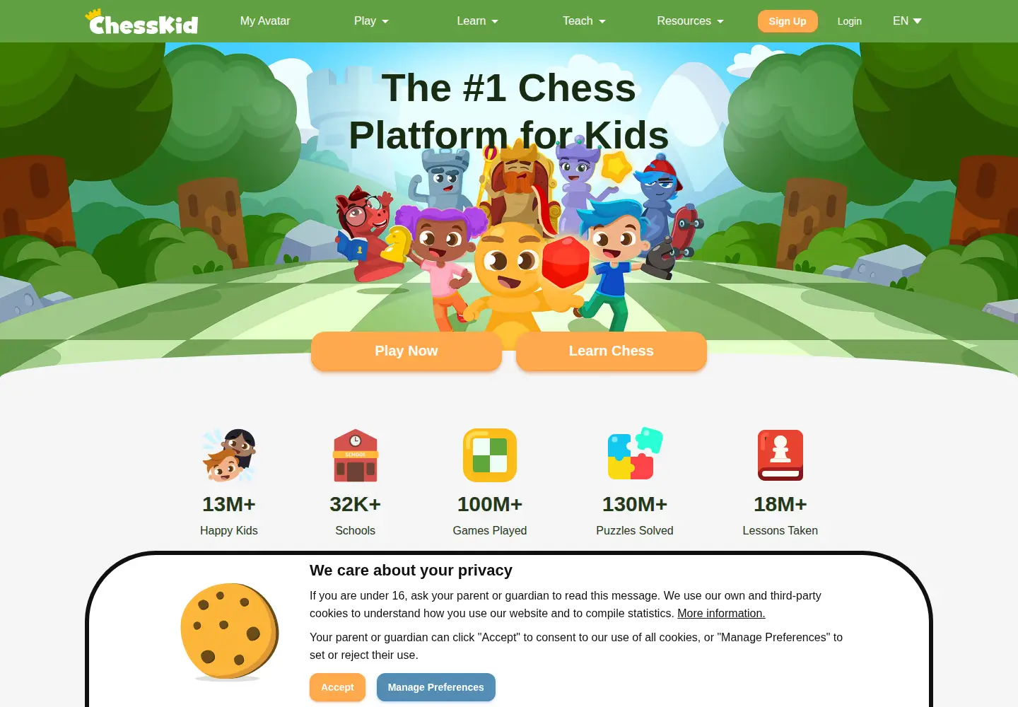 Screenshot of chesskid.com