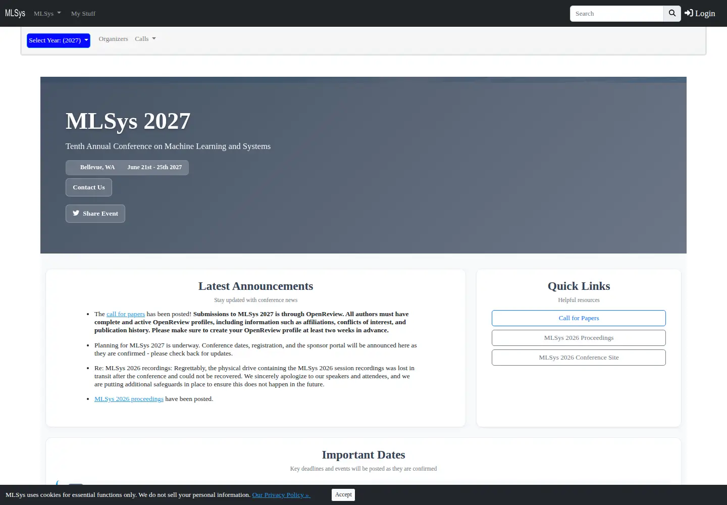 Captured homepage of mlsys.org in the current scan