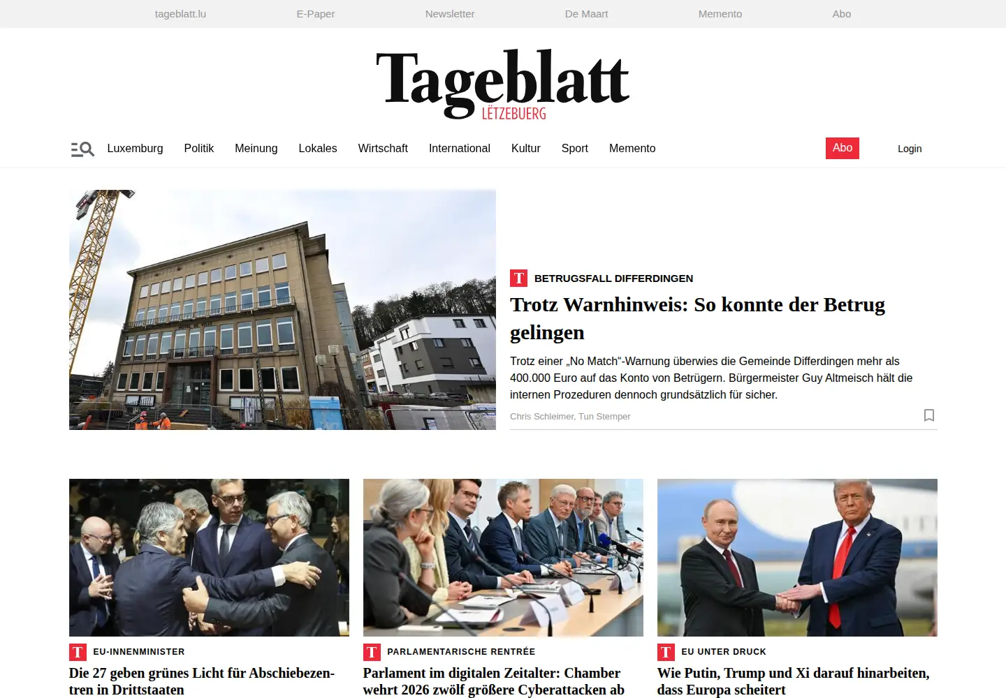 Screenshot of tageblatt.lu