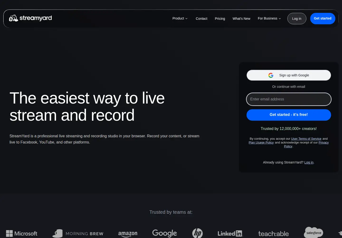 Screenshot of streamyard.com