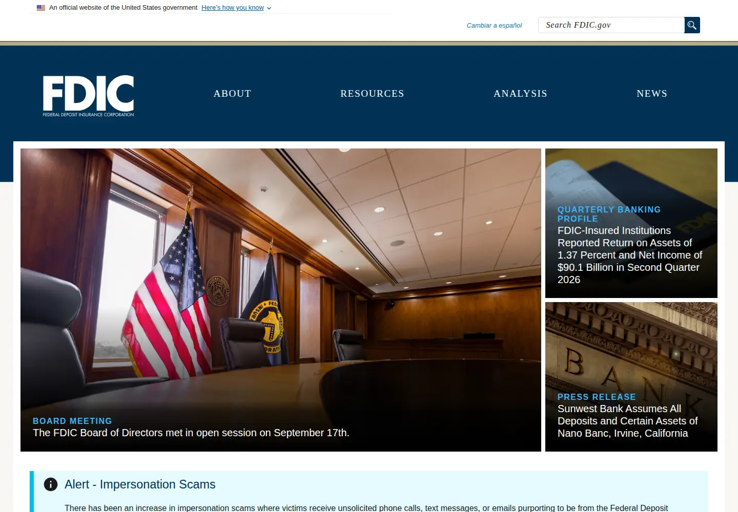 Screenshot of fdic.gov