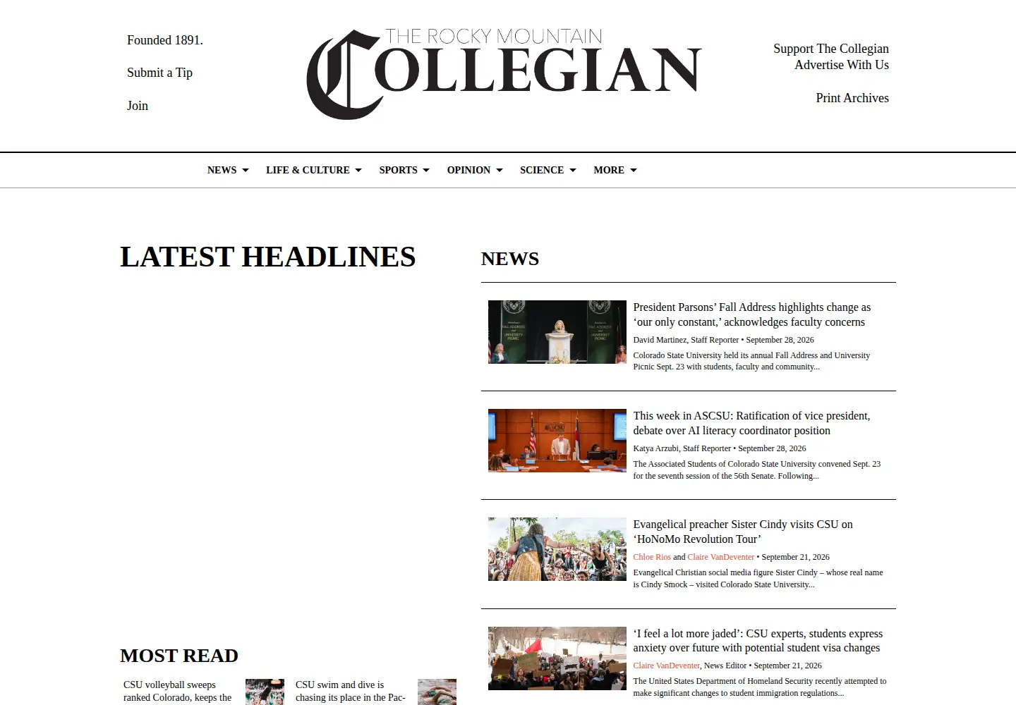 Screenshot of collegian.com