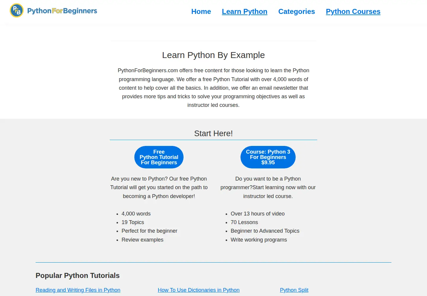 Screenshot of pythonforbeginners.com
