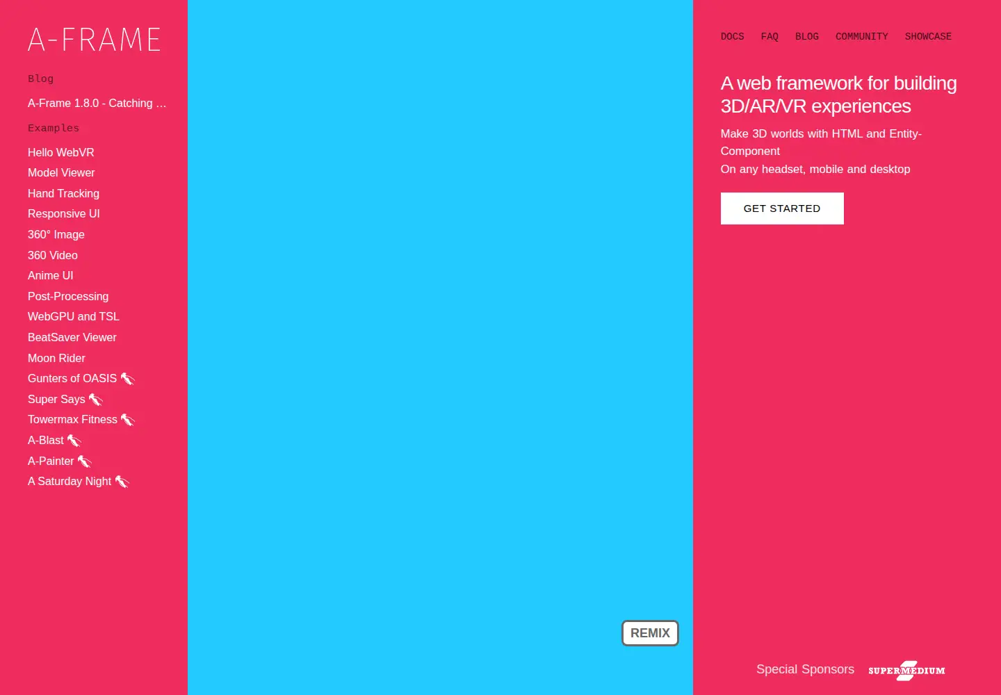 Screenshot of aframe.io