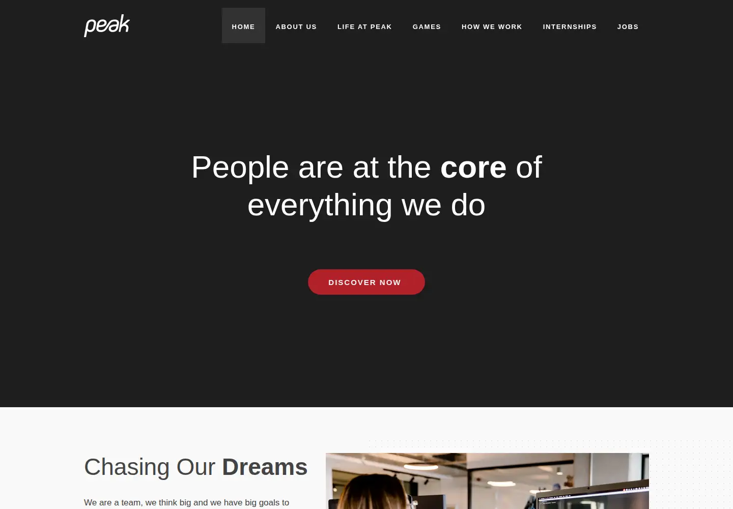 Screenshot of peak.com