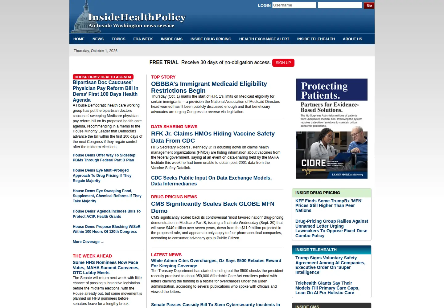 Screenshot of insidehealthpolicy.com