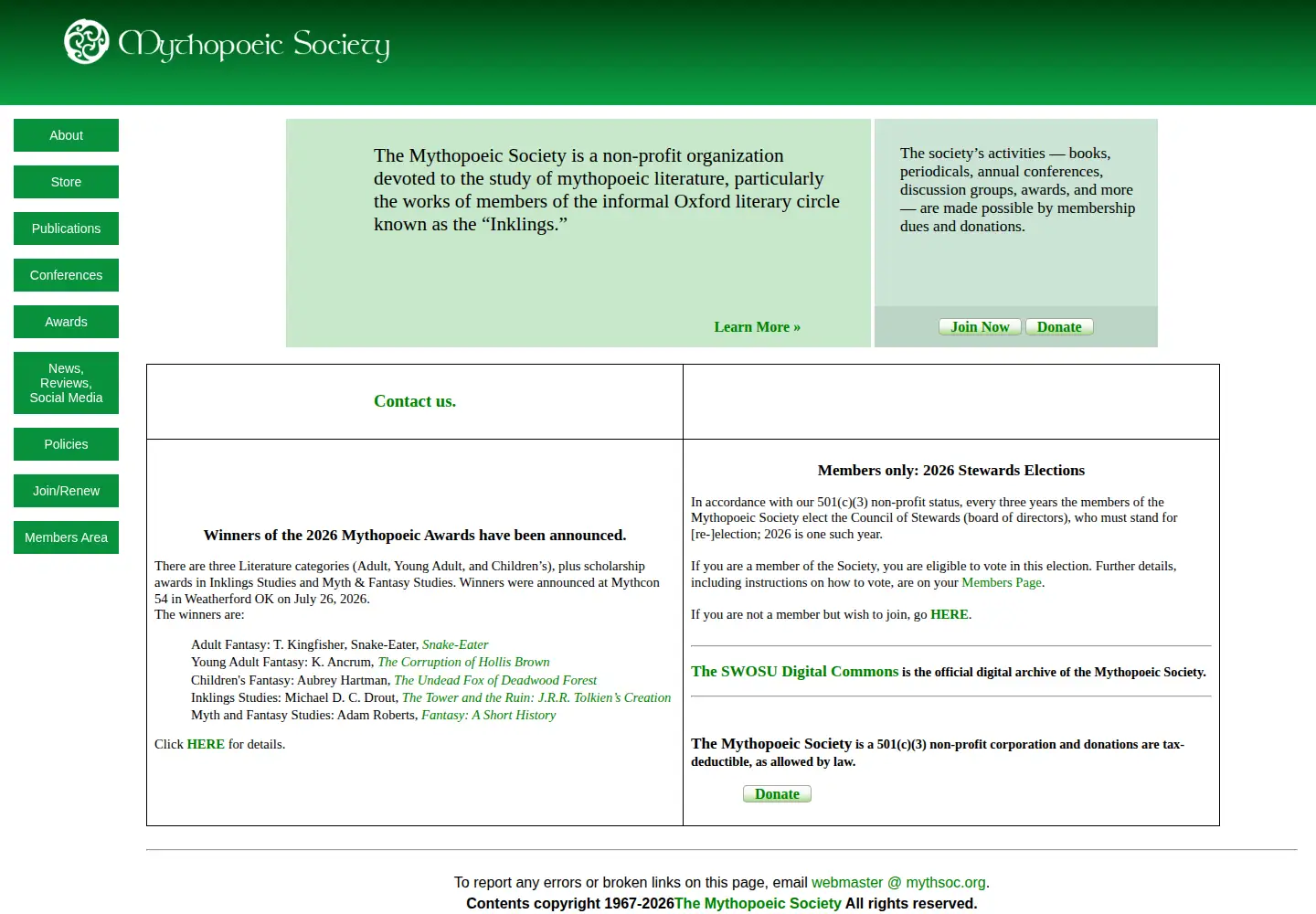 Screenshot of mythsoc.org