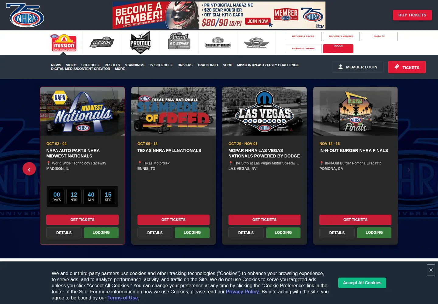Screenshot of nhra.com