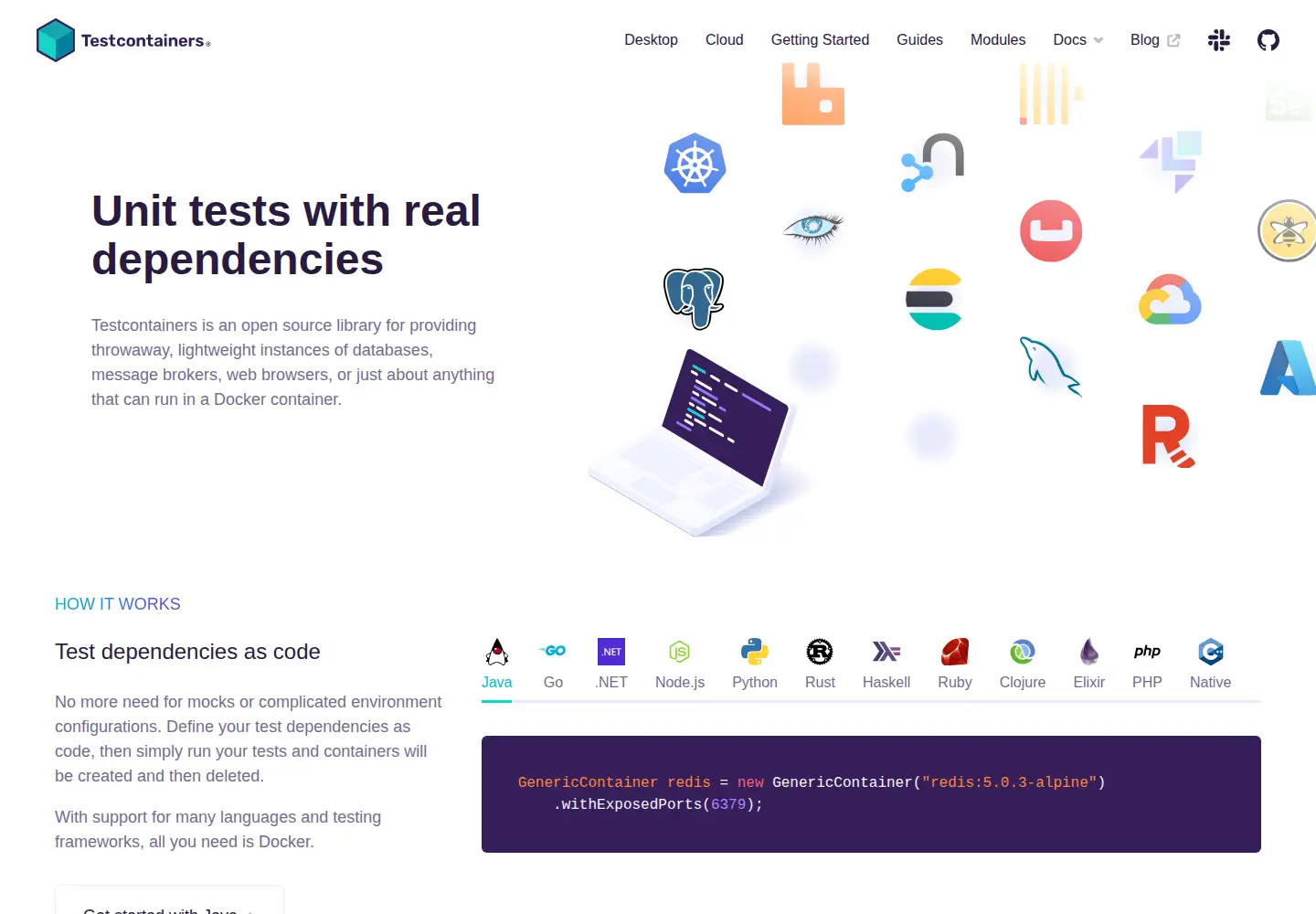 Screenshot of testcontainers.com