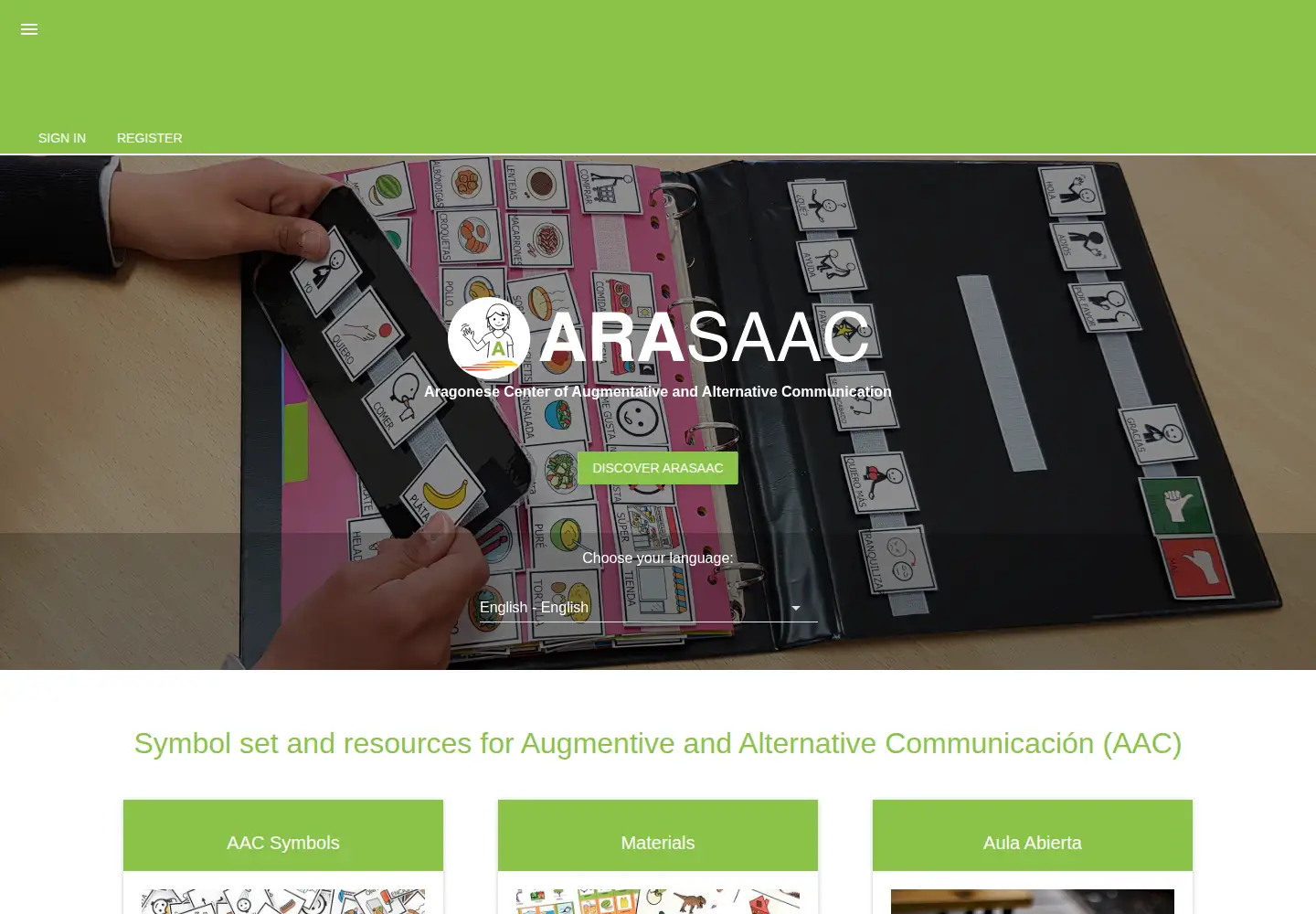 Screenshot of arasaac.org